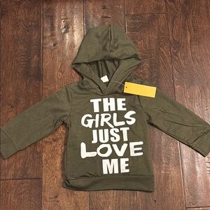 Olive Green Infant Hooded shirt- "The Girls Just Love Me"
